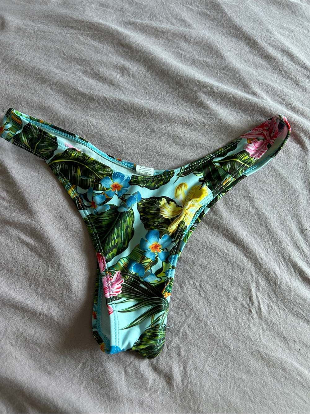 Tropical Floral Cheeky Bikini Bottom - Blue